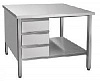 Стол СПЛ 1200*800*850 борт, полка сплош. оцинк., 3 выдвиж. ящика под столешницей